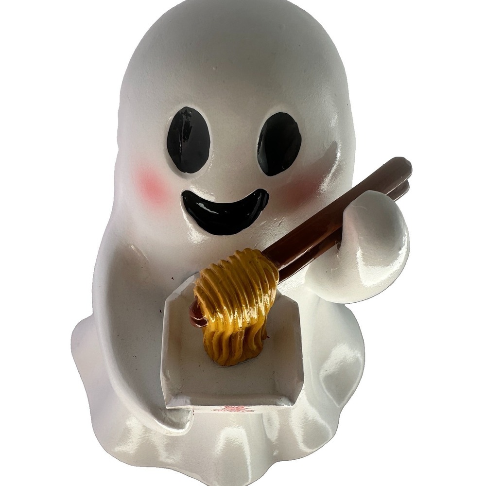 Ghost Holding Chinese Takeout Noodles Halloween Decor Statue Figurine Cute
